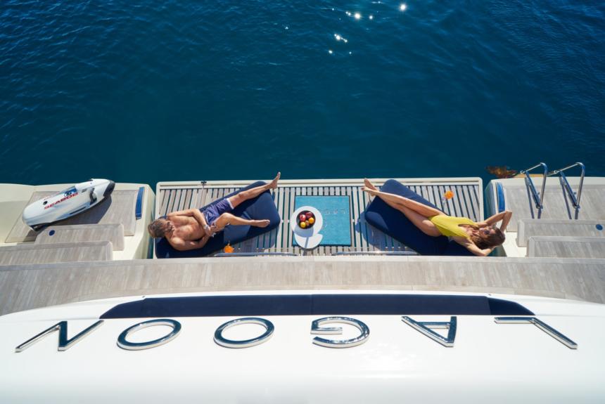 sunbathing on lagoon catamaran