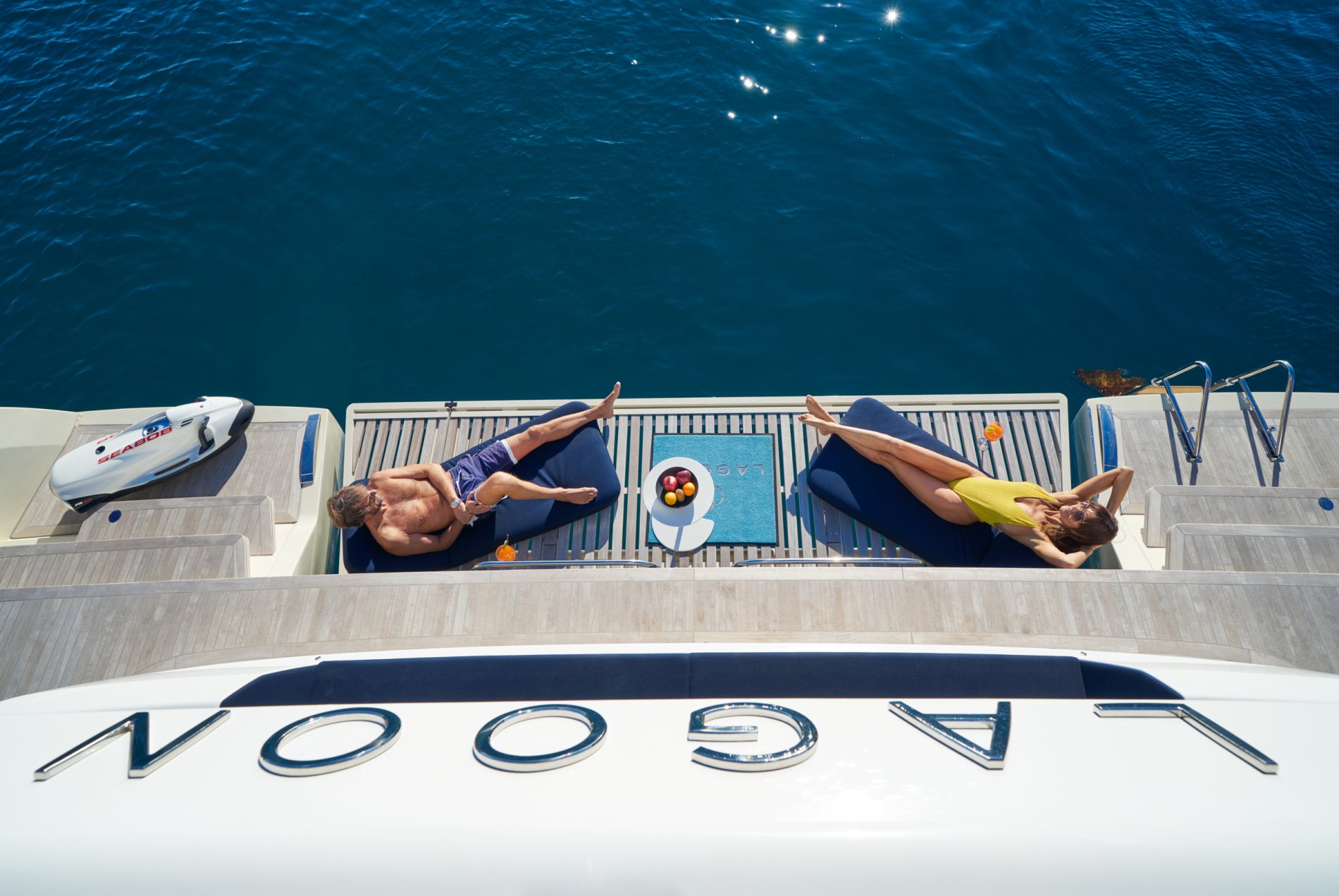 sunbathing on lagoon catamaran